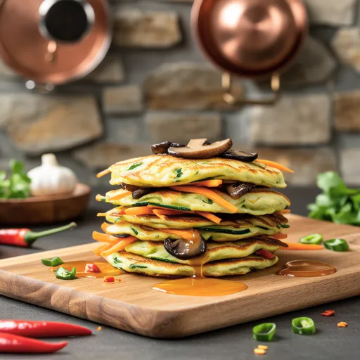 Vegetable Pancakes with Enoki Mushrooms