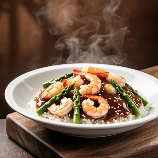 Shrimp and Asparagus Fried Rice with Thick Sauce