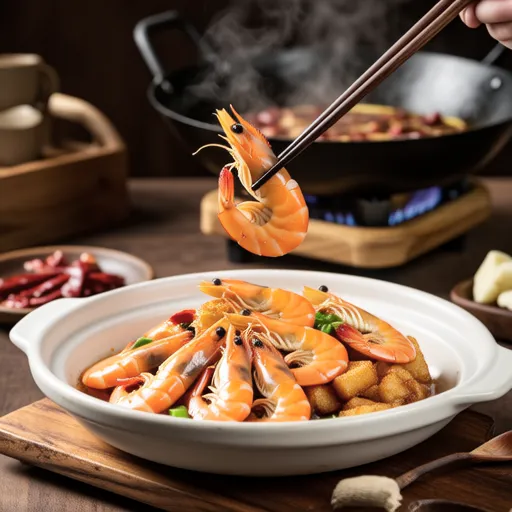 Shrimp and Fried Mochi with Sweet Chili Sauce Stir-fry