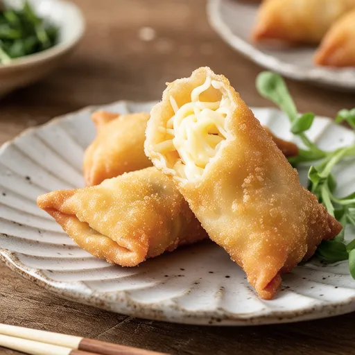 Fried Wontons with Natto and Cheese