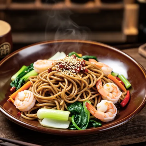 Shrimp Stir-fried Udon with Tsuyu and Oyster Sauce