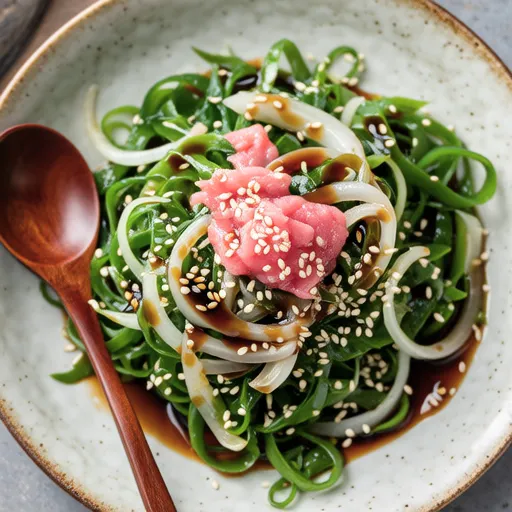 Onion and Mizuna Salad with Ume and Bonito Flakes