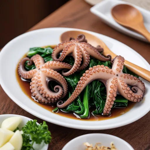 Garlic Butter Stir-fried Octopus and Komatsuna