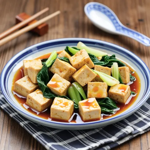 Simmered Bok Choy and Fried Tofu