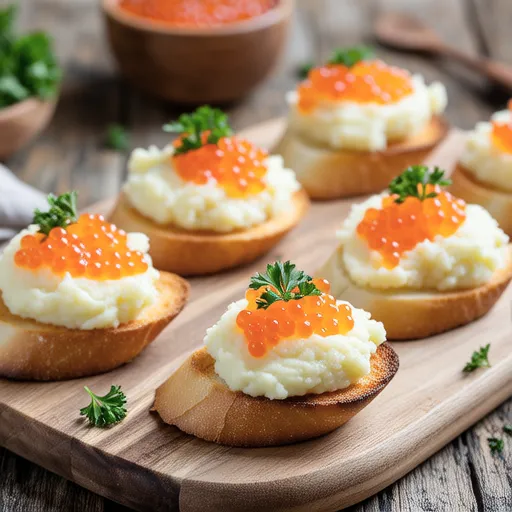 Canapés with Mashed Potatoes and Salmon Roe
