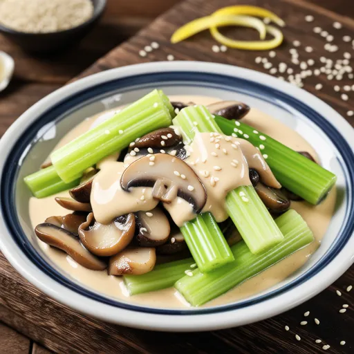 Celery and King Oyster Mushroom Stir-fry with Mentaiko Mayo