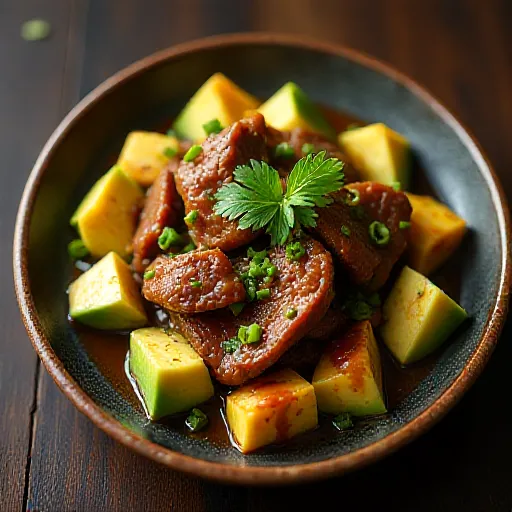 Avocado and Beef Stir-fry with Wasabi Soy Sauce