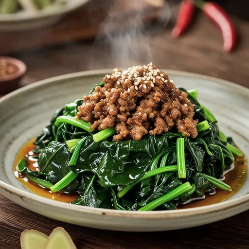 Sweet and Spicy Stir-fried Spinach and Ground Beef