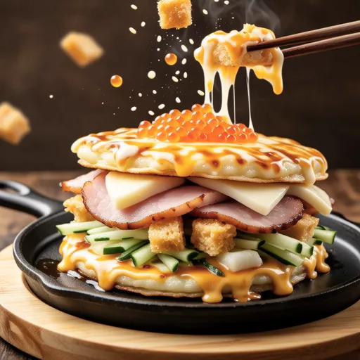 Pork and Mentaiko Mochi Cheese Okonomiyaki