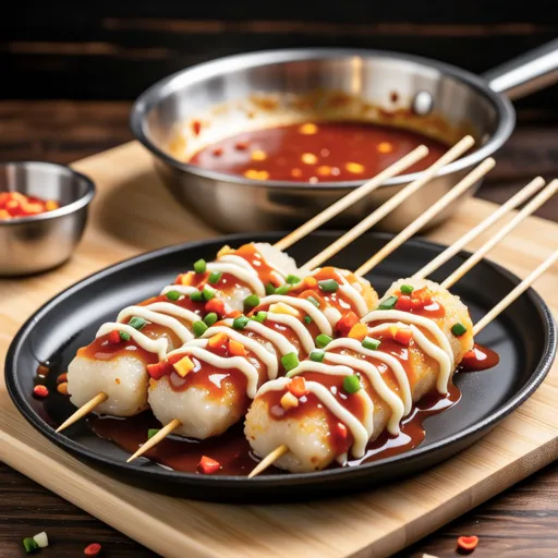 Tteok Skewers with Sweet and Spicy Sauce