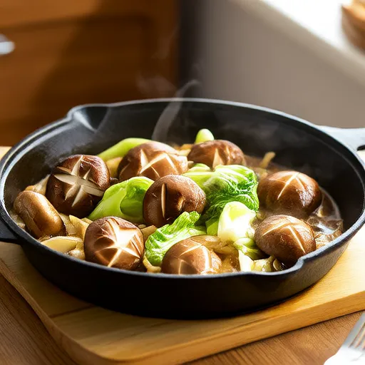 Жареная свинина с капустой и грибами эноки