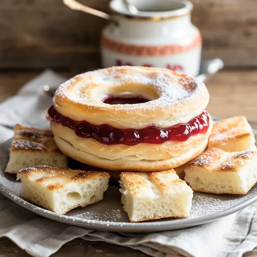 Simple French Pie Dessert with Bread and Jam