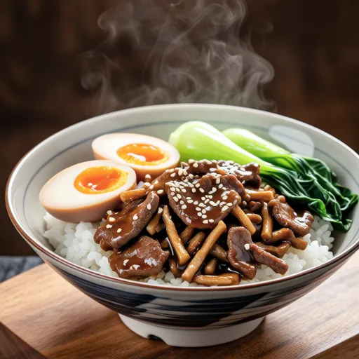 Chrysanthemum and Beef Rice Bowl with Aromatic Sauce