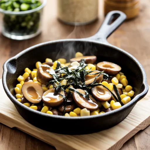 Eringi and Corn with Aonori Butter Stir-fry