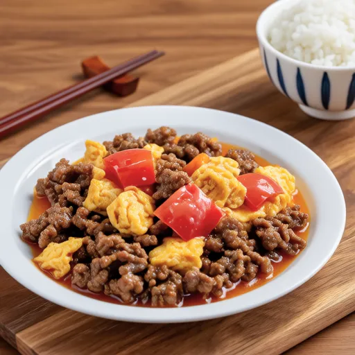 Stir-fried Ground Meat, Tomato, and Egg with Oyster Mayo Sauce