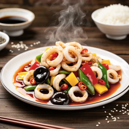 Stir-fried Squid and Bell Peppers with Spicy Miso