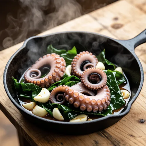 Mizuna and Octopus Ajillo