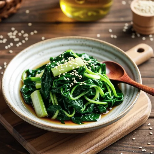 Tatsoi and Green Onion Sesame Oil Mix