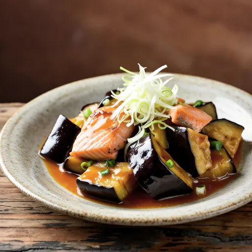 Simmered Eggplant and Salmon with Grated Daikon