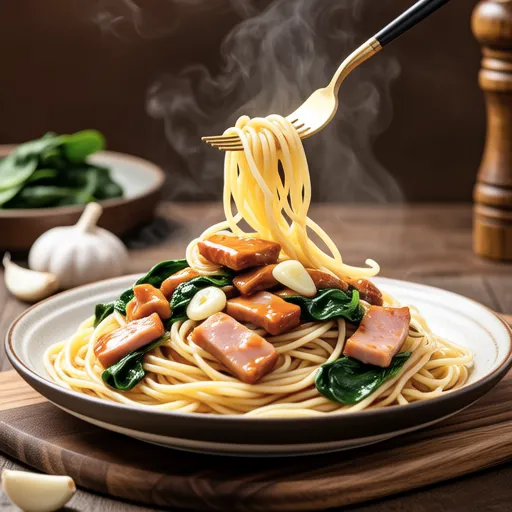 Chicken Ham and Spinach Butter Soy Sauce Pasta