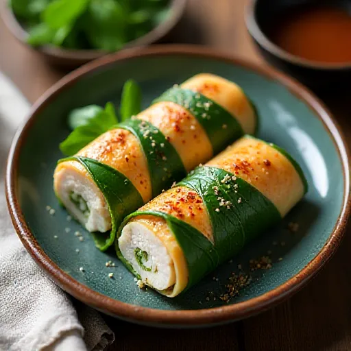 Rollos de pechuga de pollo con hojas de shiso