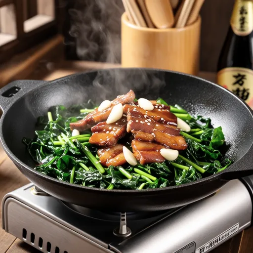 Garlic Stir-fried Mizuna and Pork