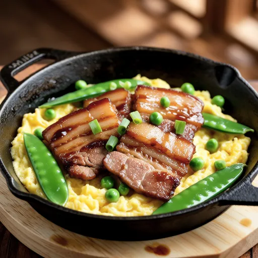 Snap Peas with Pork Belly and Egg