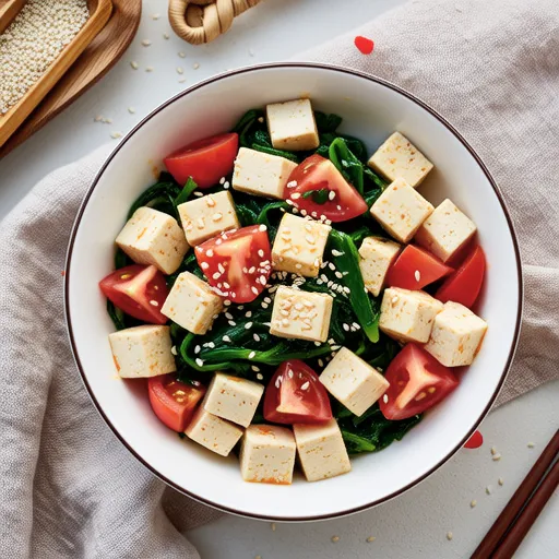 Komatsuna and Tomato Crumbled Tofu Salad