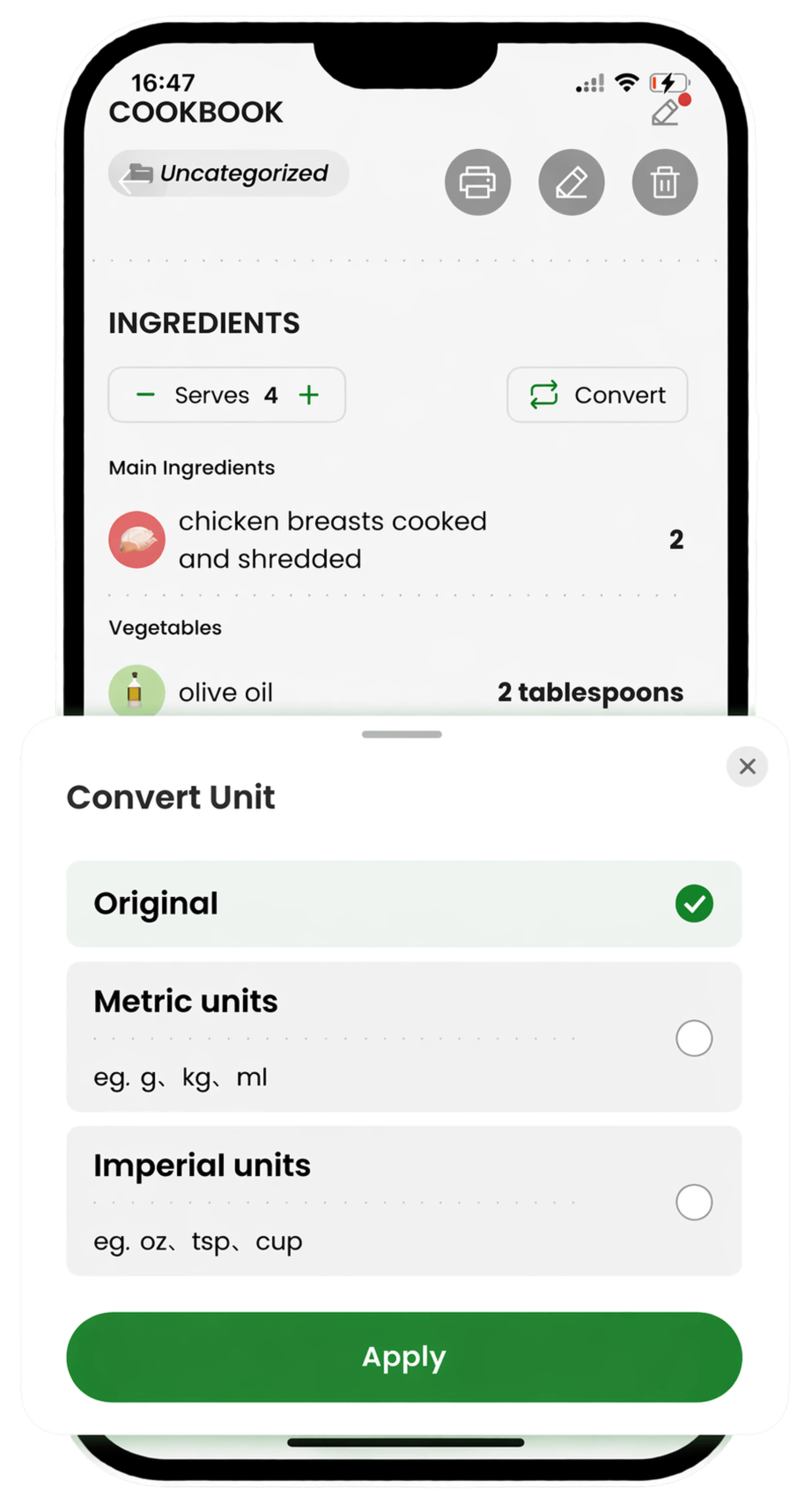Scale any recipe to the servings you need