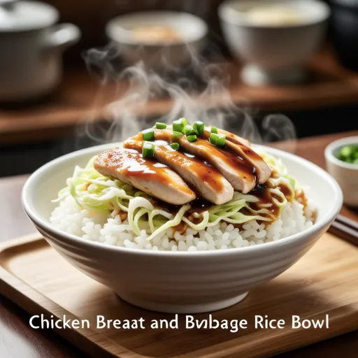 ชามข้าวกับไก่และกะหล่ำปลี